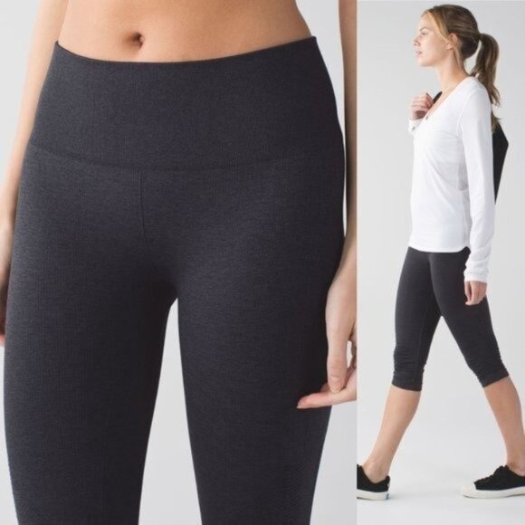 Lululemon In The Flow Crop II Yoga Training Leggings Size 4 Heathered Deep Coal - Picture 2 of 7